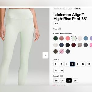 LuluLemon Align Pant 28” in Kohlrabi Green